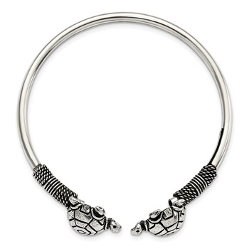 Sterling Silver Polished Antiqued Turtle Flexible Bangle — alternate view