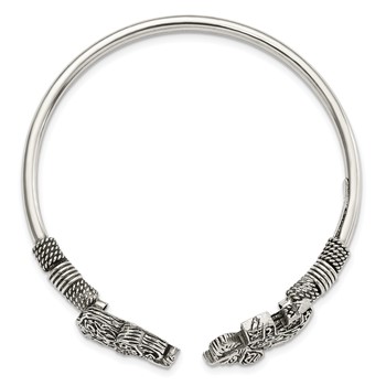 Sterling Silver Polished Antiqued Filigree Elephants Flexible Bangle — alternate view