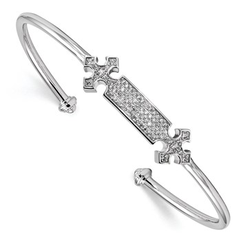 Pure Fire Sterling Silver Rhodium-plated CZ Cross Cuff Bangle