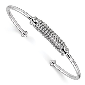 Pure Fire Sterling Silver Rhod-plated CZ Cuff Bangle