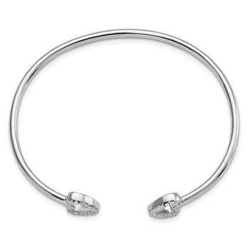 Sterling Silver Rhodium-plated CZ Heart Cuff Bangle — alternate view
