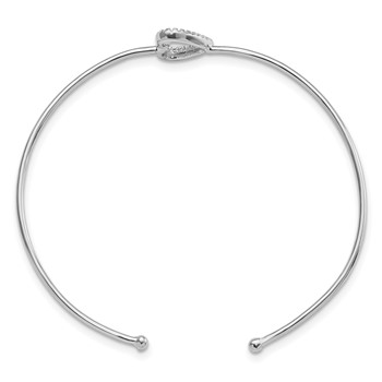 Sterling Silver Rhodium-plated CZ Heart Cuff Bangle Bracelet — alternate view