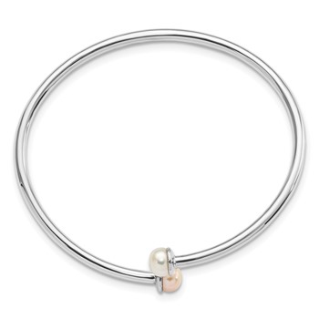 Sterling Silver Rhodium-plated 5-5.5mm Pink and White Button Freshwater Cultured Pearl Flexible Children's Bangle — alternate view