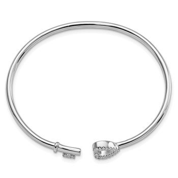 Sterling Silver Rhodium-plated CZ Heart and Key Flexible Bangle — alternate view