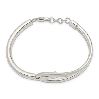 Sterling Silver Polished with Safety Chain Bangle — alternate view