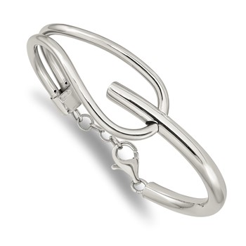 Sterling Silver Polished with Safety Chain Bangle