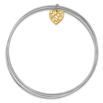 Sterling Silver Rhodium-plated Polished Gold-tone Heart Bangle — alternate view