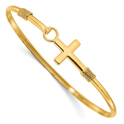 Sterling Silver Gold-tone Polished Cross Bangle
