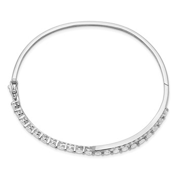 Sterling Silver Rhodium-plated Criss Cross CZ Hinged Bangle — alternate view