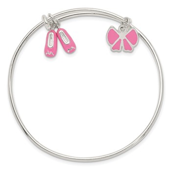 Sterling Silver Enameled Ballet Shoes & Bow Adjustable Children's Bangle — alternate view