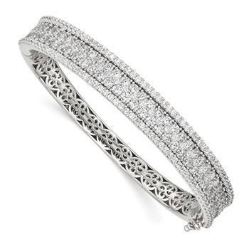 Sterling Shimmer Sterling Silver Rhodium-plated 215 Stone Pavé CZ Hinged Bangle Bracelet