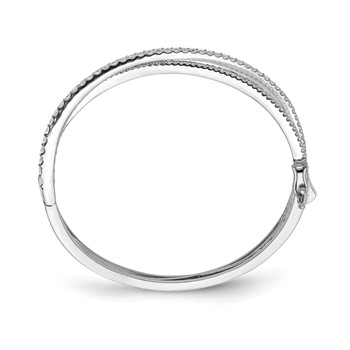 Sterling Shimmer Sterling Silver Rhodium-plated 177 Stone CZ Hinged Criss Cross Bangle Bracelet — alternate view