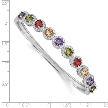 Prizma Sterling Silver Rhodium-plated White and Colorful CZ Hinged Bangle — alternate view