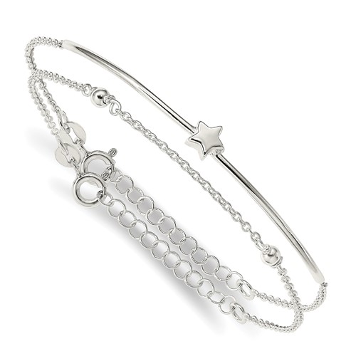 "Sterling Silver Stars Bangle and Bracelet w/ 1\" Ext. Two Piece Set"