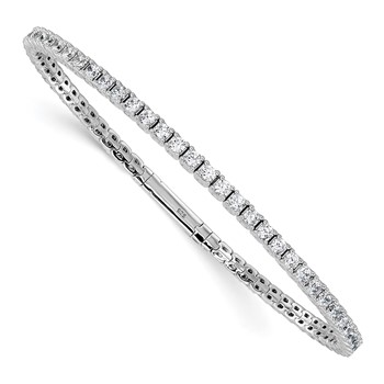 Sterling Shimmer Sterling Silver Rhodium-plated 51 Stone CZ Flexible Bangle Bracelet