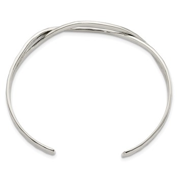 Sterling Silver Polished Hammered Criss Cross Cuff Bangle — alternate view