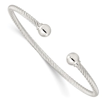 Sterling Silver Polished Twisted w/1 Thread Ball Cuff Bangle