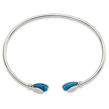 Sterling Silver Polished Reconstituted Turquoise Flexible Cuff Bangle — alternate view