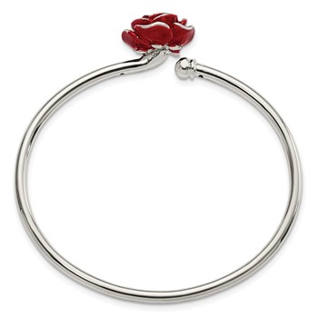 Sterling Silver Polished Enameled Rose Flexible Bangle — alternate view