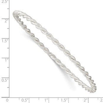 Sterling Silver Polished and Textured Twisted 3mm Slip-on Bangle — alternate view