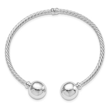Sterling Silver Rhodium-Plated Twist & Beaded End Hinged Cuff Bangle — alternate view