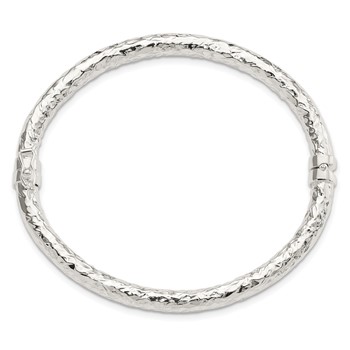 Sterling Silver Polished Textured Hinged Bangle — alternate view