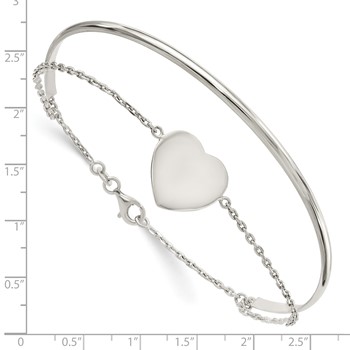 Sterling Silver Polished Heart Bracelet/Bangle — alternate view