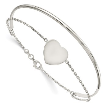 Sterling Silver Polished Heart Bracelet/Bangle