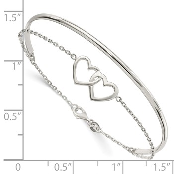 Sterling Silver Polished Double Heart and Bangle — alternate view