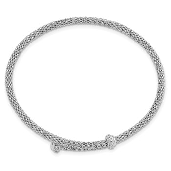 Sterling Silver Rhodium-plated Polished CZ Flexible Cuff Bangle — alternate view