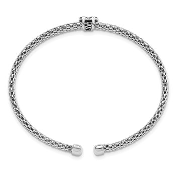 Sterling Silver Rhodium-plated Polished CZ Heart Mesh Cuff Bangle — alternate view