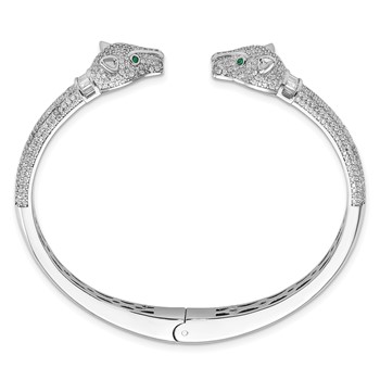 Sterling Silver Rhodium-plated Polished CZ Lioness Hinged Cuff Bangle — alternate view