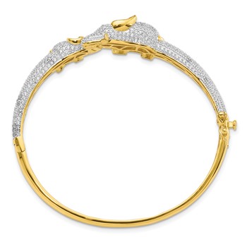 Sterling Silver RH-plated Gold-tone Mom and Baby CZ Elephants Hinged Bangle — alternate view