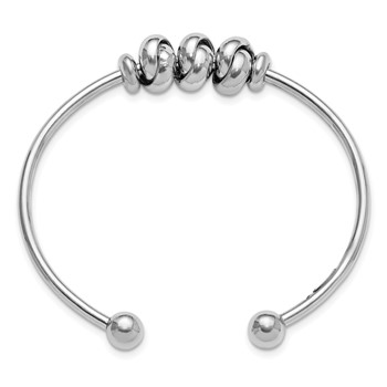 Sterling Silver Rhod-plated Polished Knot Beads Cuff Bangle — alternate view
