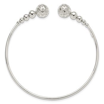 Sterling Silver Polished Beaded Cuff Bangle — alternate view