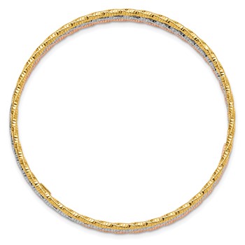 Sterling Silver Rhodium-plated Gold Rose-tone Diamond-cut Set of 3 Bangles — alternate view