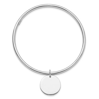 Sterling Silver Rhodium-plated w/Disc Dangle Slip on Bangle — alternate view