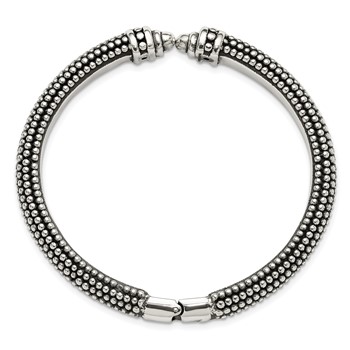 Sterling Silver Polished and Antiqued Beaded Hinged Bangle Bracelet — alternate view
