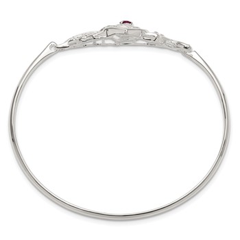 Sterling Silver Polished Red CZ Flower Bird Hook Bangle Bracelet — alternate view