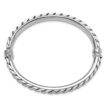 Sterling Silver Polished Rhodium-plated Textured Link Hinged Bangle Bracele — alternate view