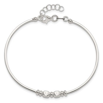 Sterling Silver Rhod-plated Polished Beads w/.75 in ext Bangle Bracelet — alternate view