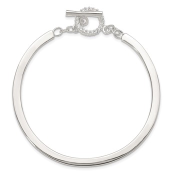 Sterling Silver Polished CZ Toggle Clasp Bangle Bracelet — alternate view
