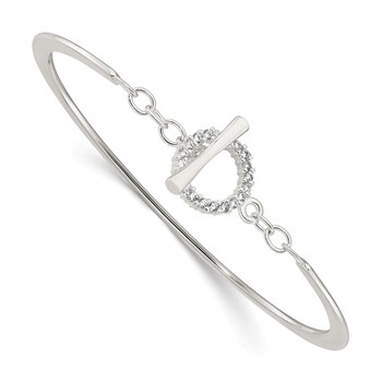 Sterling Silver Polished CZ Toggle Clasp Bangle Bracelet