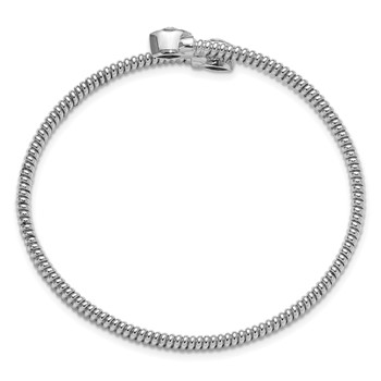 Sterling Silver Rhodium-plated Textured CZ Bypass Cuff Bangle Bracelet — alternate view