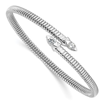 Sterling Silver Rhodium-plated Textured CZ Bypass Cuff Bangle Bracelet