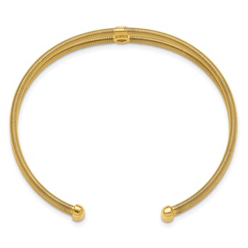 Sterling Silver Polished Gold-tone Textured CZ Two Band Cuff Bracelet — alternate view