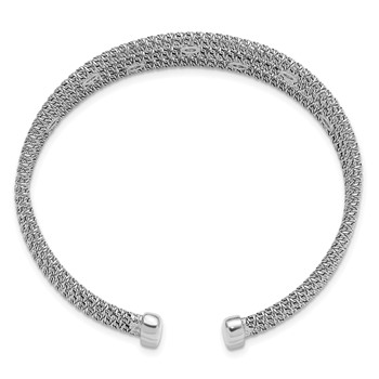 Sterling Silver Polished Rhodium-plated Textured 3 Band CZ Cuff Bracelet — alternate view