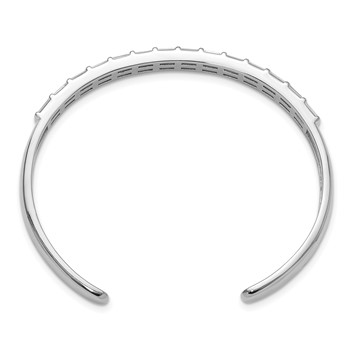Sterling Silver Rhodium-plated Polished Baguette CZ Cuff Bangle — alternate view