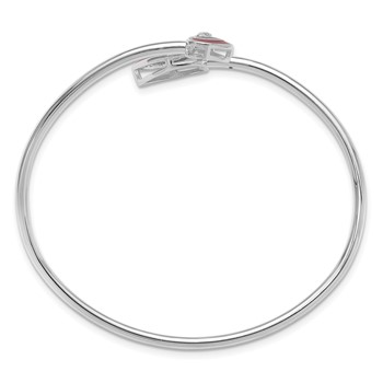 Sterling Silver Rh-plated CZ Red Enamel Heart Flexible Cuff Bangle Bracelet — alternate view