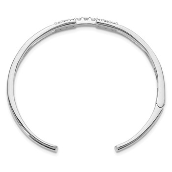 Sterling Silver Rhodium-plated Polished CZ Cuff with Hinge Bangle Bracelet — alternate view